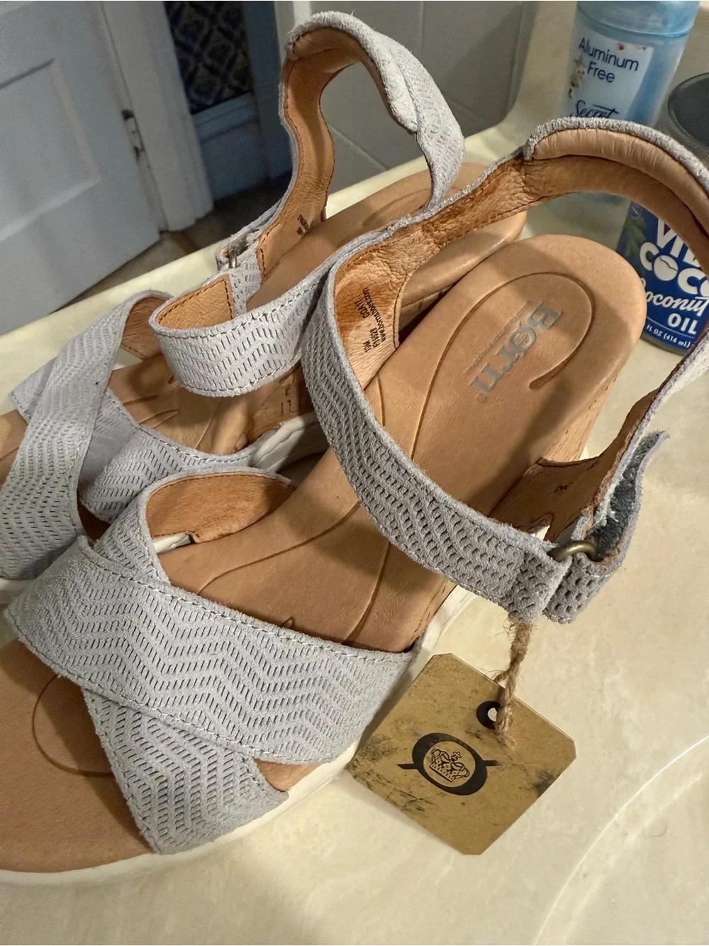Born Women's Gray Wedge Sandals with Ankle Strap